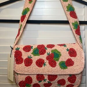 Sincerly Jules Pink Shoulder Bag with Red Strawberry Beadwork
